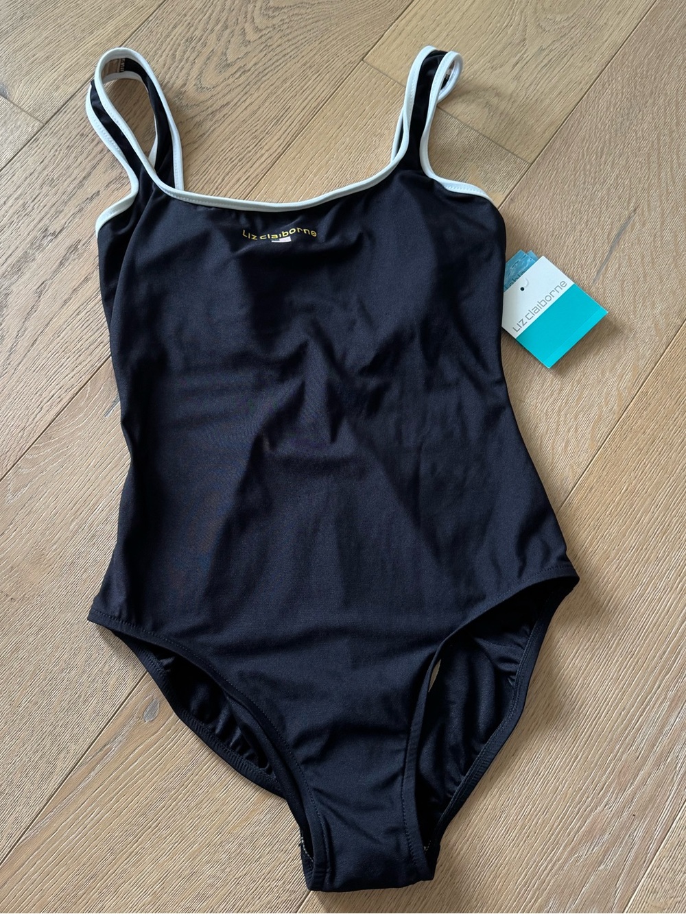 Vintage Liz Claiborne One-Piece Swimsuit with White Trim and American Flag 12